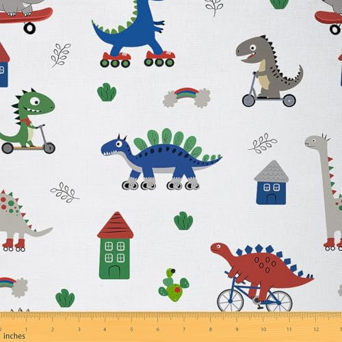 Loussiesd Dinosaurier Stoff 92x150cm Dschungel Dino Stoff Meterware Kinderzimmer Dekor Cartoon Dinosaurier Polsterstoff für Stühle Wildes Tier Dekostoff