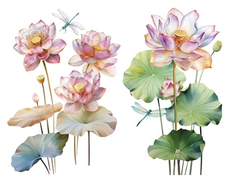 Joeyan 2 Stück Rub On Sticker Blumen, Groß Möbelaufkleber 42x30cm, Folie Transferaufkleber zum Basteln & Dekorieren DIY Handwerk auf Holz Glas Metall Leinwand Porzellan Kunststoff (Schöner Lotus)