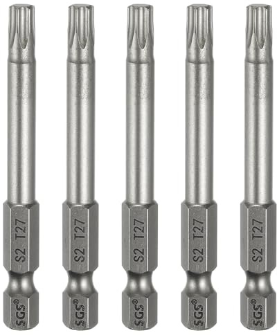 sourcing map 5 punte per cacciavite Torx T27 da 1/4 di pollice con codolo esagonale da 65 mm, lunghe magnetiche, senza foro, a prova di manomissione, 6 punti, cacciavite a stella in acciaio S2
