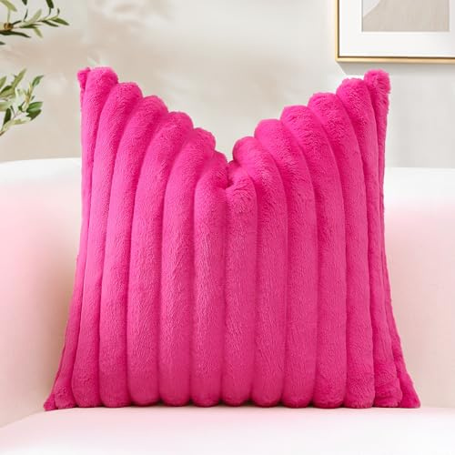 Sungeek 1 Stück Plüsch Samt Kissenbezug, Kunstpelz Weich Kissenbezüge Sofakissen Dekokissen Deko Zierkissenbezüge Flauschig Kissenhülle für Schlafzimmer Wohnzimmer (50x50cm, Heiß Rosa)