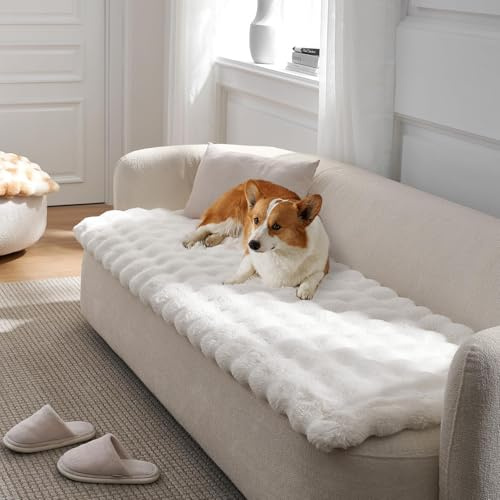 COZY KISS Couch Cover for Dogs Washable, Ultra Soft Faux Fur Pet Sofa Pad for Car Seat Protector, Liquid Pee Proof Cat Mat, Warm Pad for Dresser Top, 27.5x59 inch, Cream