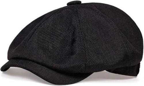 Yixda Herren Schiebermütze Barret Cap Unisex Sommer Atmungsaktiv Schirmmütze Kappe Gatsby Flatcap (DE/NL/SE/PL, Alphanumerisch, Einheitsgröße, Schwarz)