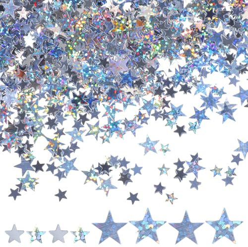 60g Bunt Sterne Konfetti, Glitter Konfetti Geburtstag Deko, Pailletten Streudeko, 2 Größen Star Confetti für Jubiläen,Partys,Hochzeit,Weihnachten Handwerk DIY Dekoration(Silber)
