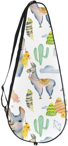 VAPOKF Aquarelle Lama Alpaga et Cactus Sac pour raquette de tennis, housse de raquette de tennis, sac à pagaie, peut contenir jusqu'à 2 raquettes