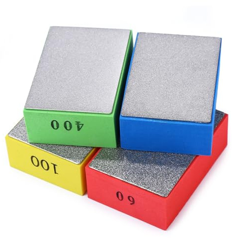 4 Pcs Diamond Hand Polishing Pads, Tile Polishing Pads, Full Grit Diamond Sanding Pad for Stone, Marble, Porcelain, Glass, Grit Tile Polishing Blocks 60# 100# 200# 400# -95×60×32mm