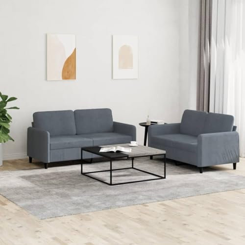 Snsowed 2-TLG. Sofagarnitur Dunkelgrau Samt, Loungesofa, Sofas & Couches, Relaxsofa, Couch für Wohnzimmer, 3201975