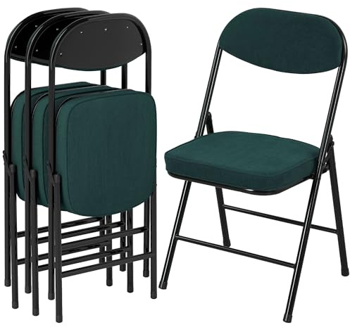 HOMCOM Fabric Padded Folding Chairs Set of 4, Foldable Chairs with Corduroy Cushioned Seat and Backrest, Heavy Duty Steel Frame, Multi-Purpose for Home, Office, Dining, Reception, Teal
