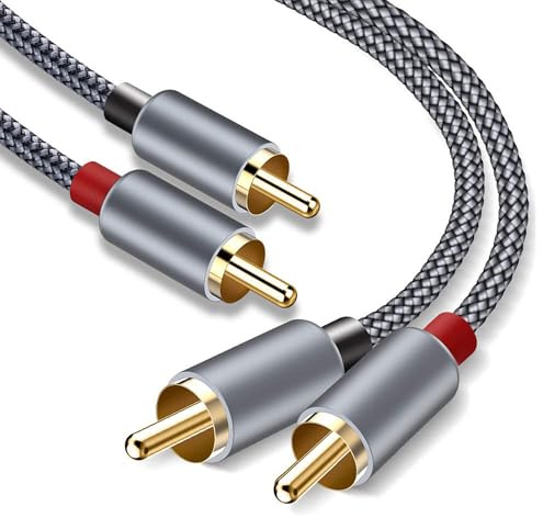 Reagle Premium RCA-kabel 2 x RCA till 2 x RCA – stereo, guldpläterade kontakter, OFC-koppar, nylonnät – perfekt för Hi-Fi och hemmabio (1 m)