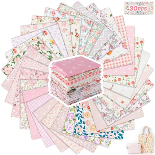 30 Pieces 10 x 10 Inches Cotton Fabric Bundle Squares Patchwork Floral Fabric Sewing Quilting Bundles Assorted Pattern Cloth for DIY Scrapbook Craft Making(Sweet)