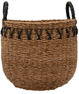 Arthur Cameron – Haora Handwoven Artisanal Storage – Decorative Seagrass Basket with Black Detailing & Tapered Base, Versatile Planter Basket with Handles for Stylish Home Organisation (Large)