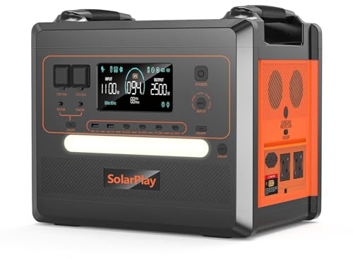 SolarPlay Station électrique portable, 2304 Wh batterie nomade LiFeP04, 2500w (crête 5000 w)1.5h Charge Complète Pour Camping, Rv& Alimentation électrique De Secours à Domicile