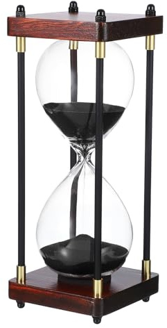 PATIKIL Large Decorative Sand Timer, 60 Minutes Wood Hour Glass Timer Modern Wooden Hour Glass for Cooking Game Office Classroom Kitchen Home, Black(Style 2)