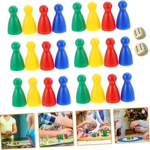 yimeizhiguang Board Game Set with 42 Multicolour Pawns & Dice | Family Board Game Pieces for Tabletop Markers, Chess Replacement Accessories | Ultimate Game for Family Fun Night with Kids and Adults