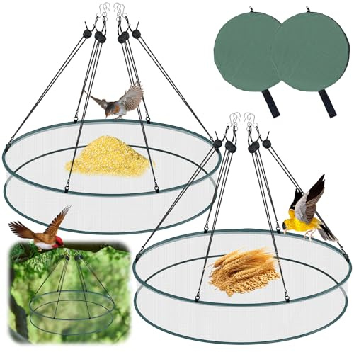 YeahBoom 2 Stück Vogelfutterhaus Mesh Rund Futterspender,Vogelfutterspender zum Aufhängen,Vogelfutter Auffangschale,Vogelfutter Fangkorb zum Vogelfutterhaus,Vogelfutterstation für Wildvögel im Garten