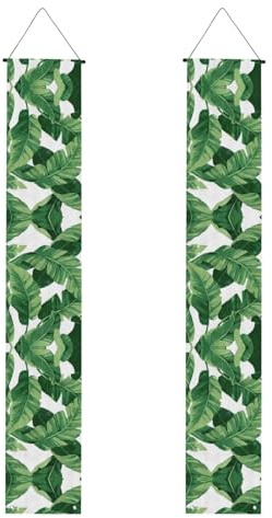 Bonitas pancartas de puerta de Halloween con estampado de hojas de palma verde, pancartas de porche para puerta delantera, decoración interior y exterior
