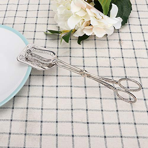 Jelquix Brödtång, 23 Cm Vintage Serveringstång Zinklegeringståg med Ergonomiskt Handtag Fyrkantigt Huvuddesign för Buffésallad Bakverk Bakning Mat (Silver)