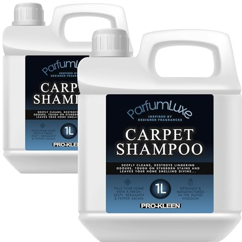 Pro-Kleen Parfum Luxe Carpet Shampoo 2 x 1L - Deeply Cleans, Removes Stains, Deodorises - Inspired by Designer Fragrance - Leaves a Long-Lasting Fresh, Zesty, Bergamot & Pepper Fragrance