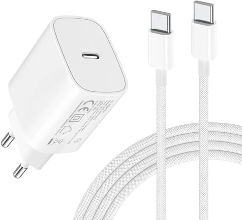 USB C Schnellladegerät und 1M Ladekabel für iPhone 15 16 16e 17/Pro/Pro Max | 25W USB C Ladegerät Stecker Netzteil mit Schnellladekabel Kabel Charger Adapter für iPhone 15 16 Plus/17 Air,iPad Air/Pro