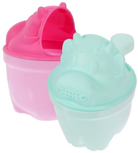 GARVALON Taza de Champú para 2 Unidades Colores Verde Claro y Rosa Enjuagador de Baño Infantil Diseño de Dibujos Animados Vaso para Lavar el Cabello Seguro y Portátil Adecuado para Baño