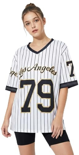 Zidoley Jersey Tops for Women, y2k Fashion Ladies Oversized t Shirts, V Neck Sports American Football/Baseball Jersey, Going Out Summer Varsity Top