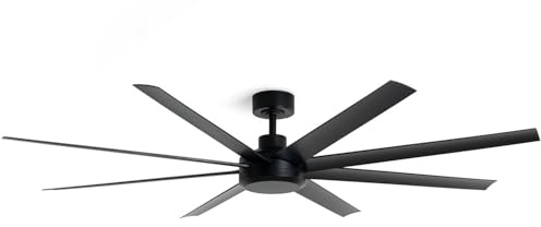 LEDKIA LIGHTING Ventilador de Techo Hidra Negro sin Luz; Motor DC Silencioso 43W; 8 Aspas; 6 Velocidades; 189 cm; 48 dB; Mando; Salón y Espacios Grandes