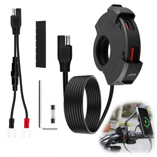 48W Cargador USB Moto para 12V 24V ATVs Tricycles Motorcycles | 18W QC3.0 30W PD Type C Toma de Cargadors, IP65 Impermeable Carga Rápida con 10A Fusible Compatible con Teléfono/GPS/Cámara