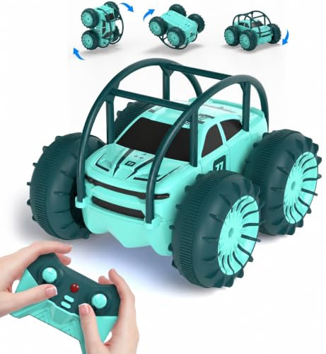 MaxTronic Amphibisches Ferngesteuertes Auto, USB-C Direktladung, Wasserdicht 4WD 15km/h 2.4G RC Auto Kein Batteriewechsel! 360° Stunt LED Licht, Geschenk Jungen Mädchen Spielzeug für Kinder 3-12 Jahre