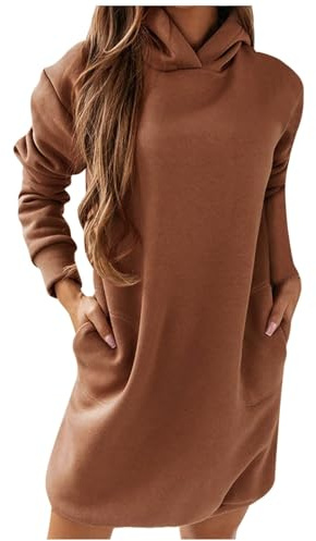 Hoodie dam lång med huva lätt tröja klänning sport huvtröja | Sweatklänning dam elegant enfärgad tröja bomull mjuk kappa med huva andas lös huvtröja