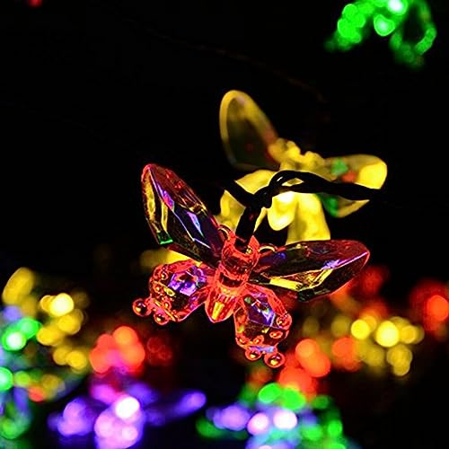 LEDMomo Solar-LED-Lichterkette mit Schmetterlingen, wasserdicht, 20 LEDs, für den Außenbereich, 4,5 m, mehrfarbiges Licht