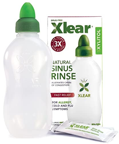 Xlear Sistema di Irrigazione Nasale Naturale con Xilitolo con 6 Bustine Saline e 1 Flacone per Risciacquo dei Seni Nasali – Detergente Nasale (Confezione da 3)
