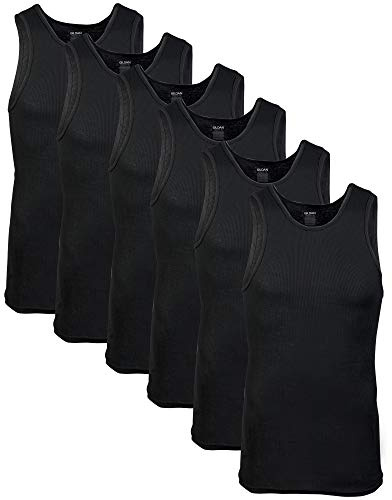 Gildan Men's A-Shirt Tanks, Multipack, Style G1104, Black (6-Pack), Medium