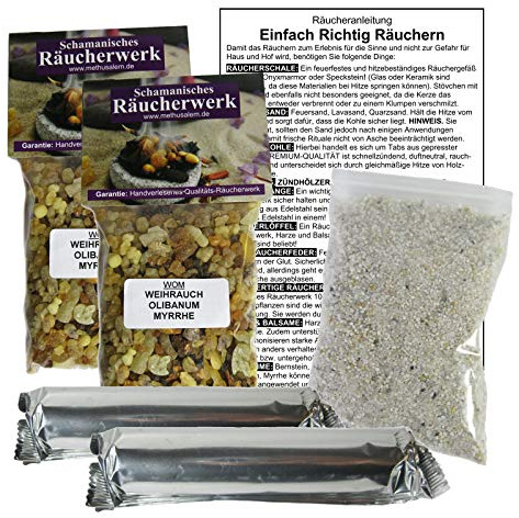 Weihrauch mit Myrrhe Räucherset 100ml (2X 50ml) – Reine Harze Olibanum & Boswellia Mischung zum Ausräuchern – 6-TLG. Räucherwerk Set für Reinigung, Hausreinigung & Rauhnächte, inkl. Zubehör. 81670-8