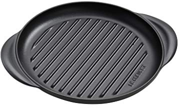 LE CREUSET Grill rond en fonte émaillée avec poignée d'assistance, 25 cm, noir mat
