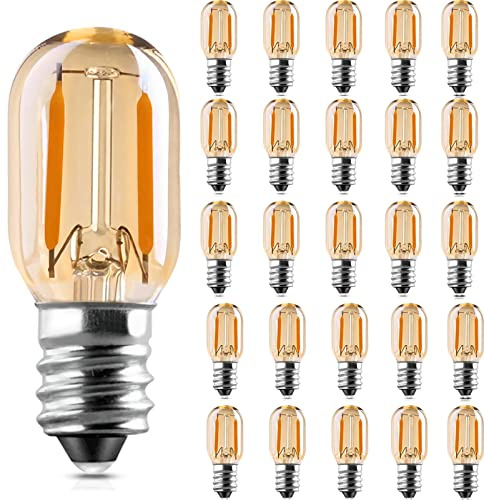 Genixgreen Bombilla LED T22, 1W Vintage Noche de Noche Tubular Resplandor Ámbar 10w Reemplazos incandescentes E14 Base de filamento LED Ultra cálido Blanco 2200K Paquete no regulable 25