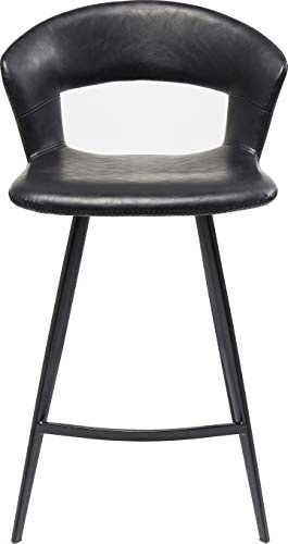 Kare Design Barhocker Reunion schwarz, 65 cm Sitzhöhe, Retrodesign, Kunstleder, Barstuhl, Barhocker mit lehne, Retrodesign, Küche, Esszimmer, 90,5x53x53cm