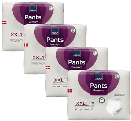 ABENA Pants XXL1 Premium Inkontinenzhosen, MONATSPAKET (4 x 20 Stück = 80 Stück), für Damen und Herren, 152,4–203,2 cm Taille, 1700 ml Saugfähigkeit