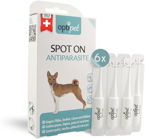 OptiPet Spot On 6x1,5ml Pipetten für Hunde, Hochwirksam bis zu 24 Wochen gegen Milben, Flöhen, Zecken, Läusen