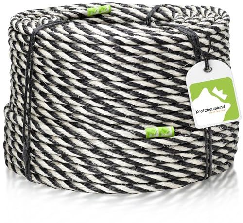 Kratzbaumland Premium-Sisalseil schwarz/weiß 12 mm, schwarz/weißes Premium-Sisalseil für Kratzbäume (versch. Längen) (30 Meter)