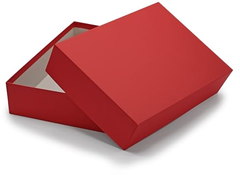 NEUSER PAPIER Geschenkbox mit Deckel DIN A4 – Aufbewahrungsbox Karton Rot bezogen – Geschenkkarton Schachtel stapelbar 302 x 213 x 70 mm, 2 Stück