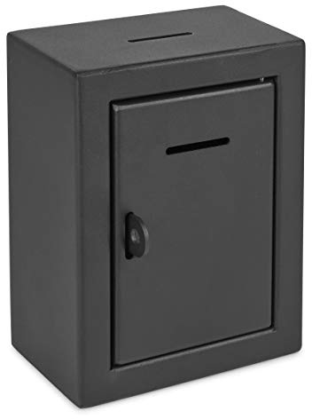 Metal Donation Box Charity Steel Collection ballot Box Office Suggestion Box Secure Box With Front and top Slot Easy Wall Mount with pre drilled holes 8.5x6.5x4 Drop Box for Home and Office(Black)