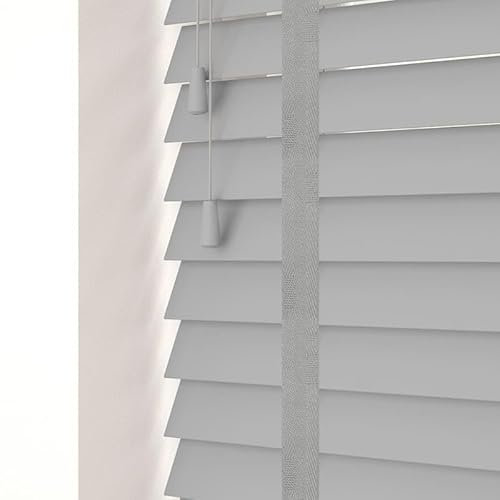 funky gadgets smooth Faux Wood wooden Venetian Blinds ONE With STRINGS and THE OTHER with TAPE 50mm Slats TRIMMABLE (Grey With Tape, 60cm width x 150cm drop)