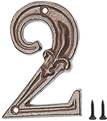 Zayookey Numero Civico in Ghisa 12 cm Numero di Indirizzo Rustico Numeri delle Cassette Postali Esterno Metal House Numbers con 2 Viti (Numero 2)