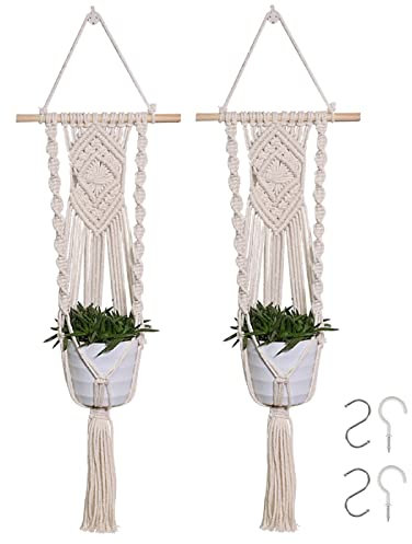 NSXIN Makramee Blumenampel Set Boho Hängepflanze Deko Hängeampel mit Haken, Baumwollseil Blumentopf Hängend Pflanzenhalter für Balkon Fenster Deko Innen Außen Decken (Stil A/2 Stück)