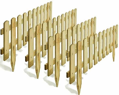 AAMEN 4-Pcs Wooden freestanding Picket Fence Panels - Natural Wood Color Decorative Logs For Lawn, Backyard, Garden Edging Border - Composite Fence Panels 120 x 3 x 30cm (Approx.)
