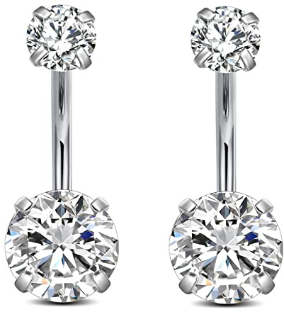 FECTAS 14g Belly Button Rings Surgical Steel CZ Petite Navel Ring for Women Body Piercing Jewelry Petite select Barbell Len 6mm 8mm 10mm 12mm Silver