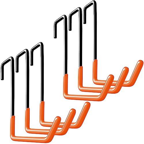 HUPBIPY Rafter Hanger Large S Garage Hooks Bike Storage System Holder Organizer, with Non Slip Coating, for Organizing Hanging Basket, Ladders,Bicycle Wheel,Ropes and Bulk Items (6Pack, Orange)