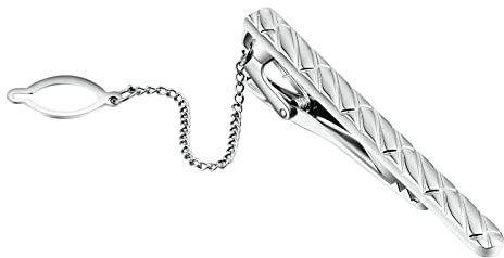 Skcess Krawattennadel Silber, Krawattenklammer für Herren Twill-Streifen Mit Kette Krawattenklammern Rostfreier Stahl Geschenke für Herren Und Damen