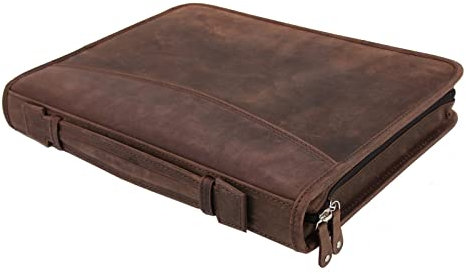 Pride and Soul 30125 - Ringbuchmappe A4 VIGGO, Schreibmappe mit Tablet-Fach, Businessmappe aus Leder, Mappe mit Notizblock, Organizer für Büro und Alltag, Tabletmappe ca. 35,5 x 28 x 5 cm, braun