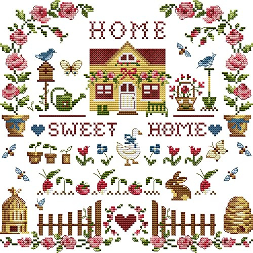 Awesocrafts Korsstygn stämplade kit söta hem enkla mönster korsstygn broderi handarbete kit tillbehör (hem)