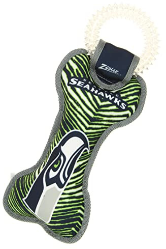 Zubaz NFL Team Logos and Colors Ring Tug Toy with Squeaker for Dogs, Seattle Seahawks